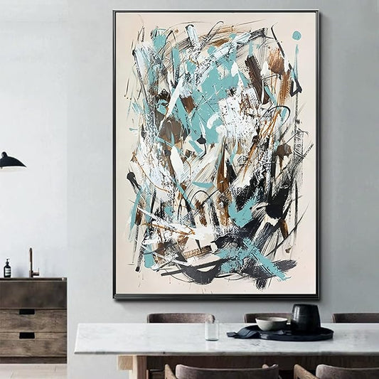 Hand Painted Blue and Black Abstract Oil Painting For Bedroom,Frame Large Wall Art for Office, Modern 3D Artwork For Living Room Home and Office Wall Décor Ready to Hand 28" x 40"