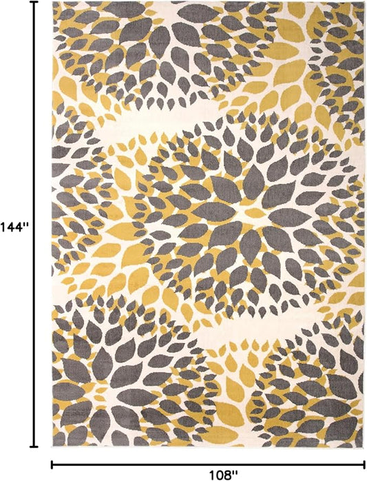 Rugshop Modern Yellow Floral Circles Design Area Rug – Elegant Non-Shedding, 9' x 12' for Living Room, Bedroom, Dining Room, Kitchen