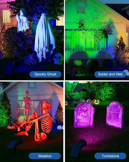 Color Changing Solar Spotlights Outdoor RGB Waterproof Landscape Flood Lights for Halloween Decorations, Skeletons, Tombstones, Pumpkin, Tree, Uplighting for Outside House, Wall, Yard, Garden, Pathway