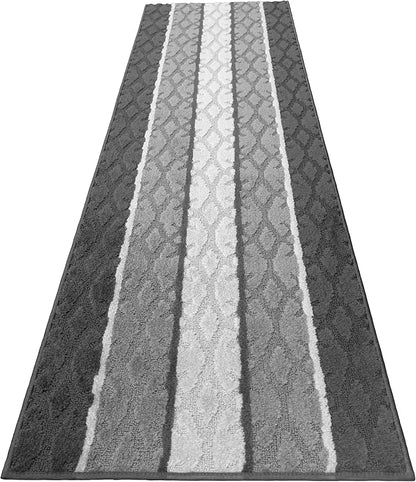 Custom Size Hallway Runner Rug, Slip Resistant, 26 Inch Wide x Your Choice of Length Size, Damask Anthracite, 26 Inch X 11 Feet, Sold and Priced Per Foot