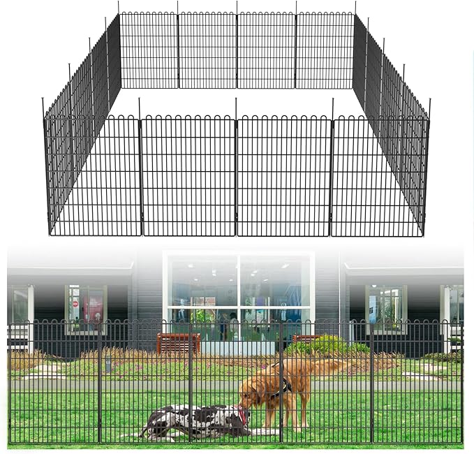 Decorative Garden Fence 20 Panels 47.2 ft(L) X 40 in(H) Animal Barrier for Yard, Patio, Garden Borders, No-Dig Outdoor Fencing with Rustproof Metal Panels, Temporary Ground Stakes for Dogs, Rabbit