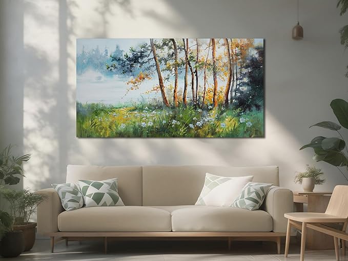 Ardemy Nature Canvas Wall Art Green Forest Pictures Wall Decor Living Room Landscape Tree Textured Paintings Artwork Bedroom Dining Room Kitchen Home Office, 40"x20"