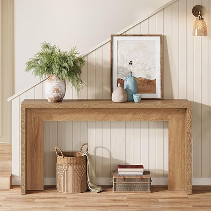 Tribesigns Farmhouse Console Table, 55-Inch Wooden Sofa Table with Storage for Entryway, Foyer, Hallway, Living Room, Easy Assembly (Light Oak Brown)