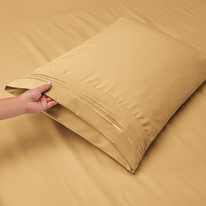 Nestl Split King Sheet Set - 1800 Ultra-Soft Microfiber Bed Sheets - Double Brushed - Deep Pockets - Easy Fit - 5 Piece Set - Bed Sheets & Pillowcases (Split King Size, Camel Gold)