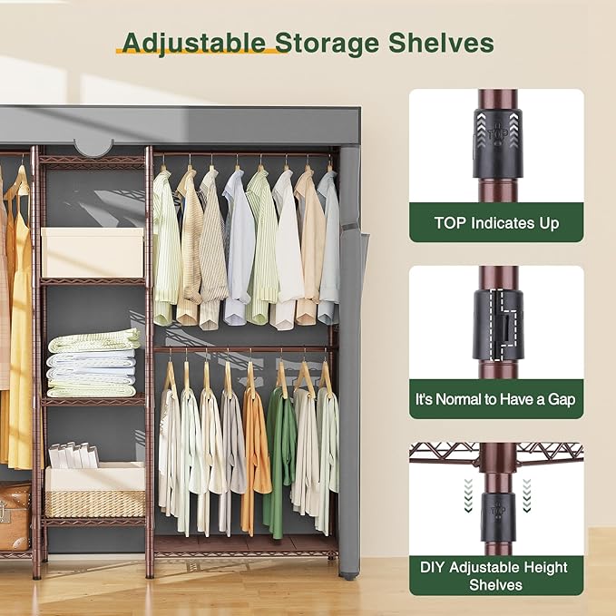LEHOM G6C Heavy Duty Clothes Rack with Cover, Wire Garment Rack for Hanging Clothes, Compact Closet Storage Clothing Rack with Oxford Fabric Cover, Adjustable Hanging Clothes Racks for Bedroom