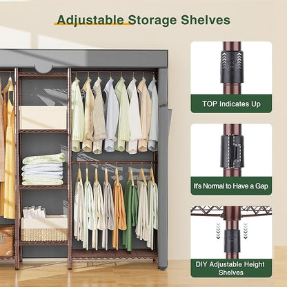 LEHOM G6C Heavy Duty Clothes Rack with Cover, Wire Garment Rack for Hanging Clothes, Compact Closet Storage Clothing Rack with Oxford Fabric Cover, Adjustable Hanging Clothes Racks for Bedroom
