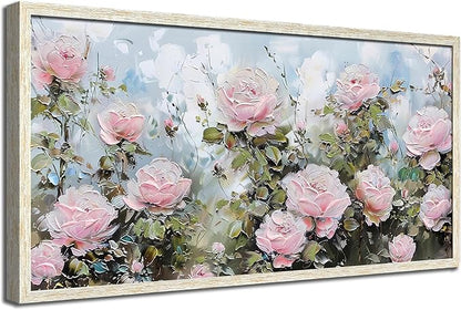 Ardemy Rose Canvas Wall Art for Living Room Floral Framed Pictures Wall Decor Extra Large Paintings Flower Textured Bedroom Artwork Dining Room Home Office Kitchen 40"x20"