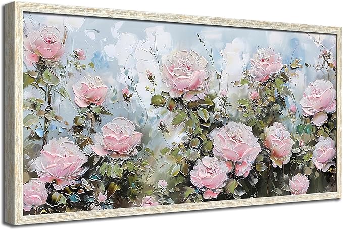 Ardemy Rose Canvas Wall Art for Living Room Floral Framed Pictures Wall Decor Extra Large Paintings Flower Textured Bedroom Artwork Dining Room Home Office Kitchen,58"x29"