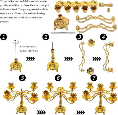 5-Candle Candelabra Metal Candlestick Holder Decoration for Weddings, Churches, Halloween, Christmas, Birthday Party (A-Gold)