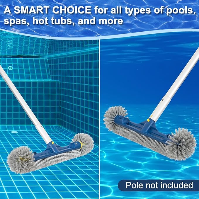 POOLAZA 18’’ & 20’’ Pool Brushes with Round Ends, Detachable Pool Brushes for Cleaning Pool Walls & Tiles, 2 in 1 Pool Brush Head for Inground Pools/Above Ground Pools,High-Efficient Pool Scrub Brush