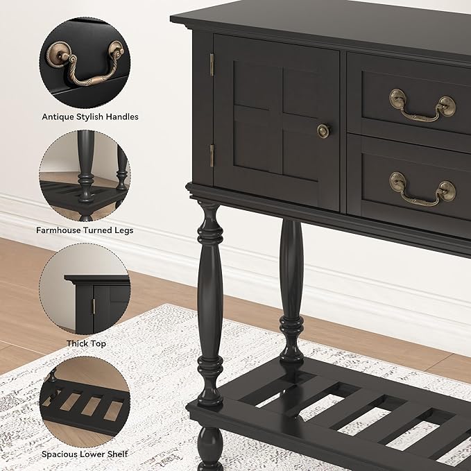 Console Table with Drawers, Vintage Entryway Tables with Storage and Shelf, Hallway Table with Turned Legs, Narrow Behind Couch Sofa Table for Entryway, Hallway, Living Room
