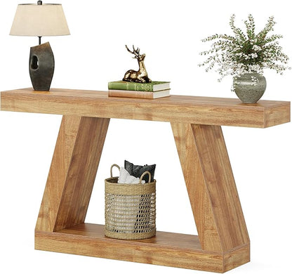 Tribesigns Farmhouse Console Table, 55-Inch Rustic Sofa Table with Storage, Industrial Wooden Entryway Table for Hallway, Living Room, Natural Brown