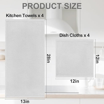 Homaxy 100% Cotton Kitchen Towels and Dishcloths Set, 12 x 12 Inches and 13 x 28 Inches, Set of 8 Bulk Kitchen Towels Set, Ultra Soft Absorbent Dish Cloths for Washing Dishes, Light Gray