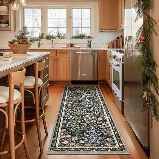 Machine Washable Rug Runners for Hallways: 2'6"x8' Kitchen Rugs Stain Resistant Non Slip Low Pile Soft Carpet Runner Rug for Entryway Bedroom Indoor Bedside Bathroom Laundry Room Farmhouse