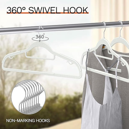 20 Pack Heavy Duty Non-Slip Plastic Hangers - Slim Space Saving w/ 360° Hook for Wet/Dry Clothes, Retail Store Display & Home Organization - White