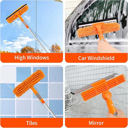 Window Washing Kit with Extension Pole, 73’’ Window Cleaning Squeegee Kit, 3 in 1 Window Cleaning Kit with 2 Microfiber Pads & 2 Chenille Pads for Indoor Outdoor Windows