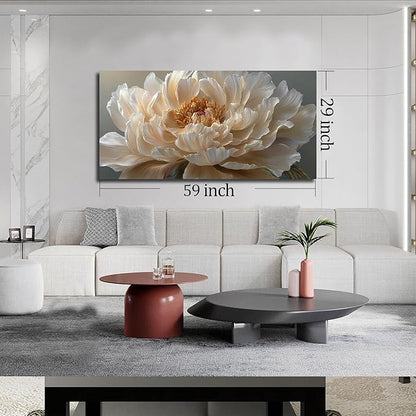 Ouzzlie Large Flower Canvas Wall Art Floral Wall Decor Light Yellow Peony Picture Art for Bedroom Living Room Office Modern Artwork Posters 29" x 59"