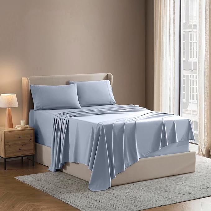 Nestl King Sheet Set - Luxury 1800 Ultra-Soft Microfiber King Bed Sheets - Double Brushed - Deep Pockets - Easy Fit - 4 Piece Set - Bedding Sheets & Pillowcases (King, Ice Blue)
