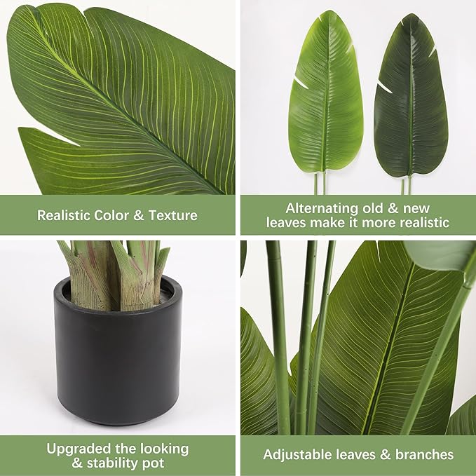 Large Artificial Plants Indoor 7.2Ft Silk Bird of Paradise Big Tall Fake Tree Faux Green Silk Floor Potted Plants for Home Living Room Bedroom Office Decor (2 Pack)…