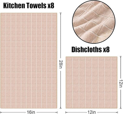 Homaxy Microfiber Kitchen Towels and Dishcloths Set, 12 Pack Soft and Absorbent Dish Hand Towels Bulk, 28 x 16 Inch & 12 x 12 Inch Quick Drying Rags for Washing Dishes, Beige