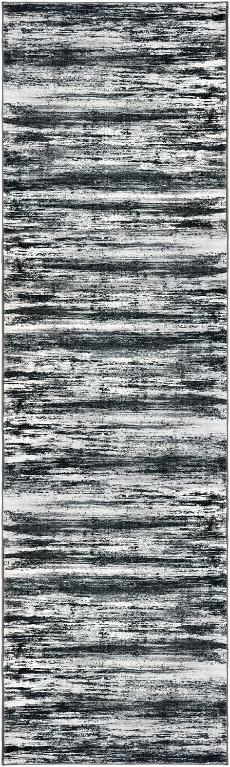 KOZYFLY 3x10 Ft Rug Modern Ombre Runner Rug for Hallway, Washable Kitchen Rugs Non-Slip Soft Striped Entryway Rug, Print Black Navy Blue Grey Abstract Carpet for Laundry Nursery