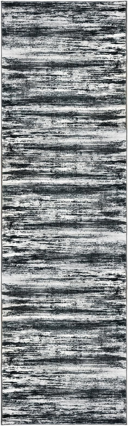 KOZYFLY 3x10 Ft Rug Modern Ombre Runner Rug for Hallway, Washable Kitchen Rugs Non-Slip Soft Striped Entryway Rug, Print Black Navy Blue Grey Abstract Carpet for Laundry Nursery