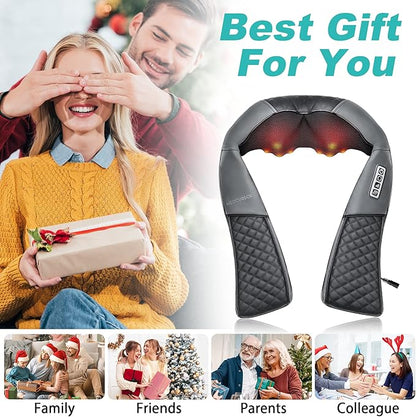 Medcursor Neck Massager, Portable Electric Shiatsu Back Massage Device with Heat, Deep Tissue 3D Kneading Pillow for Muscle Pain Relief (No Battery)