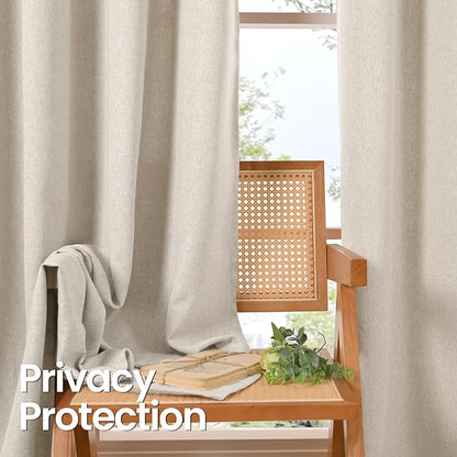BGment Short Linen Curtains 45 Inch Length 2 Panels, Thick Textured Privacy Window Drapes Burlap for Small Bedroom Living Room Farmhouse Grommet Light Filtering, Stone Grey, Each 52 Inch Wide