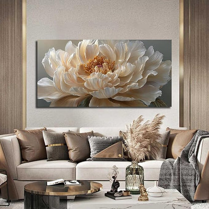 Ouzzlie Large Flower Canvas Wall Art Floral Wall Decor Light Yellow Peony Picture Art for Bedroom Living Room Office Modern Artwork Posters 29" x 59"