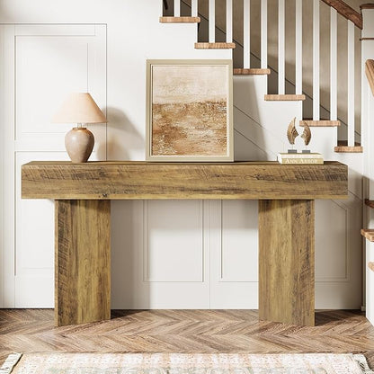 Tribesigns 1 Console Table Console Table for Entryway MDF Farmhouse Rustic Brown Narrow Wooden 63-inch Entryway Sofa Long Couch Foyer Hallway Living Room Wood -Brown 13.78" D x 62.99" W x 33.46" H