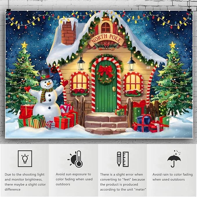 YongFoto Merry Christmas Backdrop 15x10ft North Pole Night Sky Pine Forest House Snowman Xmas Tree Photography Background 2026 New Year Winter Holiday Party Banner Photoshoot Wallpaper Photo Booth