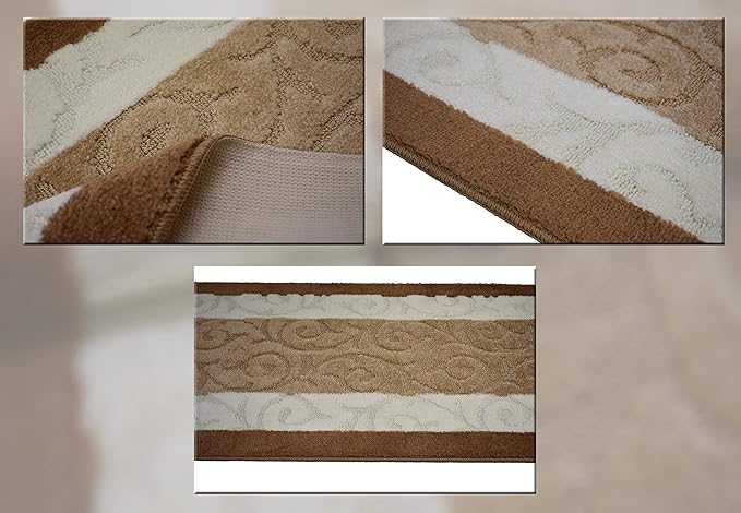 Custom Size Scroll Hallway Runner Rug Slip Resistant, 26 Inch Wide x Your Choice of Length Size, Beige, 26 Inch X 4 Feet, Sold and Priced Per Foot