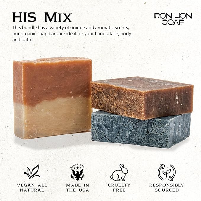 ILS Soap co - HIS Mix (3 Formulas for the man on the go Post Workout, Date Night & The Go-To) All Natural Bar Soap for All Skin Types - Plant Based, Cold Process and Handmade in the USA (3 Pack)