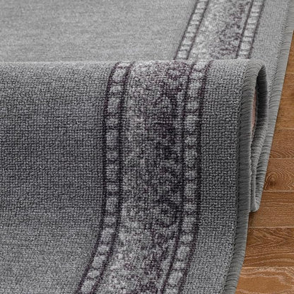 Antep Rugs Alfombras Bordered Modern 2x7 Non-Slip (Non-Skid) Low Pile Rubber Backing Indoor Area Runner Rug (Gray, 2' x 7')