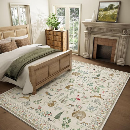 8x10 Area Rugs for Living Room: Washable Bedroom Rug Boho Stain Resistant Non Slip Low Pile Soft Lightweight Carpet for Kitchen Dining Room Farmhouse Nursery Kids Room Home Office Indoor