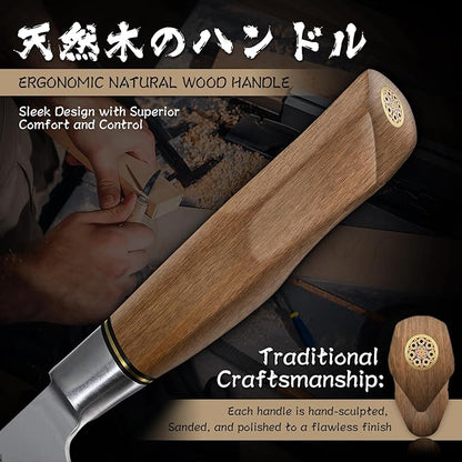Purple Dragon Santoku Knife 7 Inch Japanese Chef Knife for Chopping Meat Cutting Vegetables, German Vg10 Steel Blade, Ergonomic Wooden Handle, Gift Box
