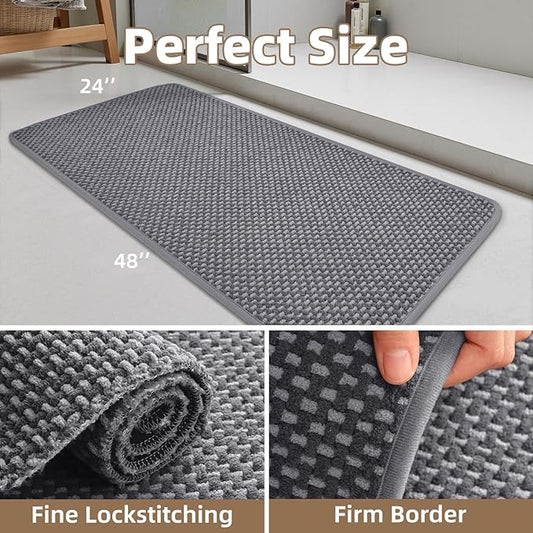 PADOOR-Bath Mat Runner-Super Absorbent Chenille Bathroom Mats-Rubber Backed Bath Mats for Bathroom Non Slip, Easy Clean Bathroom Runner Rugs Front of Bathtub,Shower Room,Sink-24×48