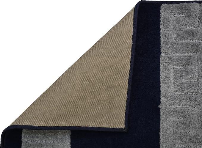 Washable Custom Size Runner Rug Meander Design Navy Blue and Grey, (50 Feet Length x 26 Inch Width) Custom Cut Slip Resistant Rubber Backing Runner Rugs, Extra Long Runner Rugs for Hallways