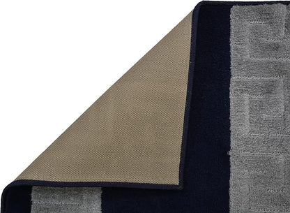 Washable Custom Size Runner Rug Meander Design Navy Blue and Grey, (3 Feet Length x 26 Inch Width) Custom Cut Slip Resistant Rubber Backing Runner Rugs, Extra Long Runner Rugs for Hallways