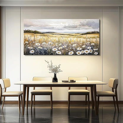 ZUITINGHUA Canvas Wall Art For Living Room Large Wall Decor For Office Bedroom Decoration White Flower Landscape Picture Grassland Painting Artwork Room Wall Mural Aesthetic Home Decor 30x60 In
