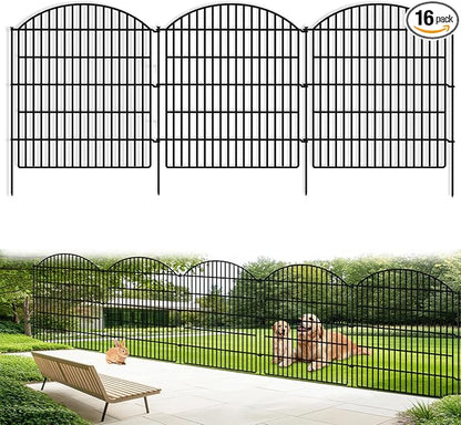 16 Panels Decorative Garden Metal Fence, 33in (H) x 38.67ft (L) No Dig Dog Fencing for Outdoor Yard, Rustproof Animal Ground Stakes Temporary Panel Border Barrier for Patio Flower Bed Camping