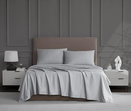 Linen Closet Luxury Cotton 1200 Thread Count Hotel Luxury 4-Piece Sheet Set, Full, Soft Silver