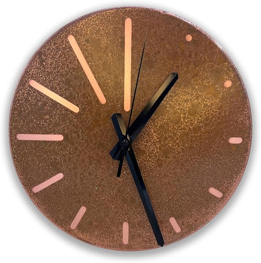 Handmade Pure Copper Wall Clock for Home Decoration, Decor Clock for Living Room, Bedroom and Kitchen, Rustic Decorative Mural Clock Art for Farmhouse (Lines of Time, 17.7)