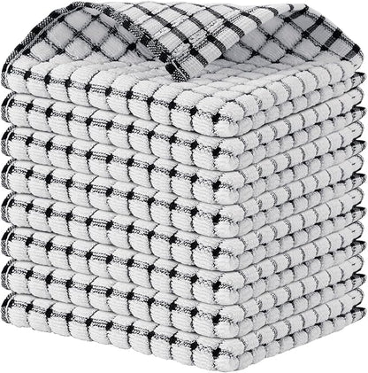 Kitinjoy Cotton 8 Pack Terry Kitchen Dish Cloths, 12 x 12 Inches Super Soft and Absorbent Dish Rags, Quick Drying Dish Towels for Washing Dishes, Black