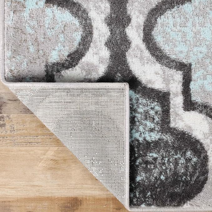 Superior Indoor Area Rug, Jute Backing, Modern Plush Rugs for Hallway, Living, Dining Room, Office, Kitchen, Geometric Trellis Floor Decor, Viking Collection, 8' x 10', Turquoise