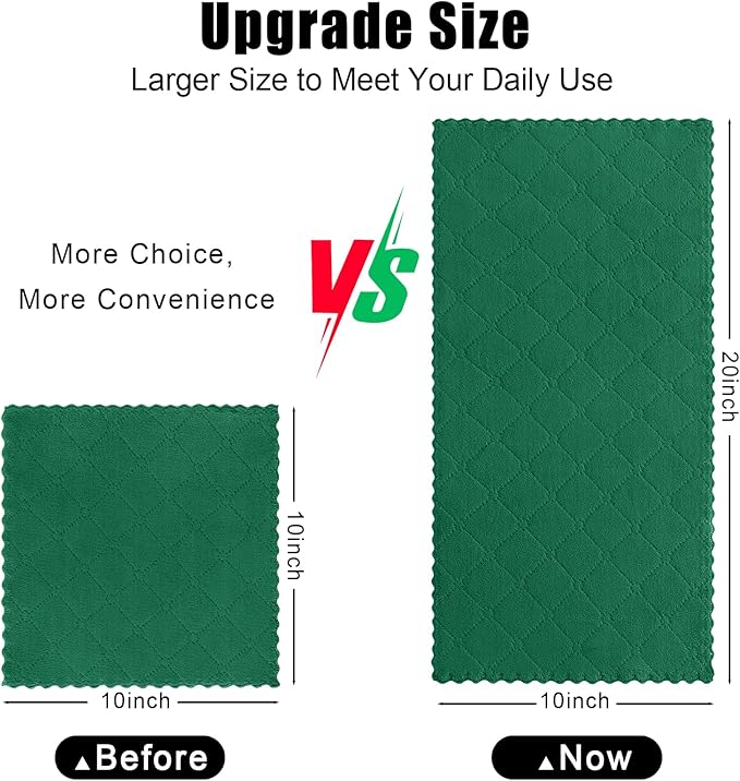 Homaxy 24 Pack Dish Towels for Kitchen (10 x 20 Inches, Dark Green), Super Soft and Absorbent Coral Velvet Dish Cloths for Washing Dishes, Nonstick Oil Fast Drying Microfiber Cleaning Cloth