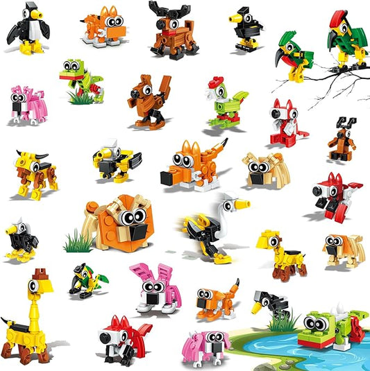 Valentines Party Favors for Kids- 30 Pack Animals Building Blocks Set Goody Bags Stuffers Classroom Prizes Easter Basket Stuffer Birthday Party Valentine's Return Gifts for Boys Girls Age 6-12+