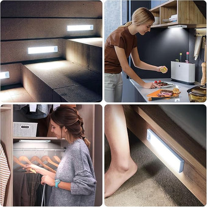 6 Pack Under Cabinet Lighting Wireless, 32 LED Rechargeable Battery Motion Sensor Light Indoor, Stick On Magnetic Closet Lights, Under Counter Lights for Kitchen, Stairs, White 8 in