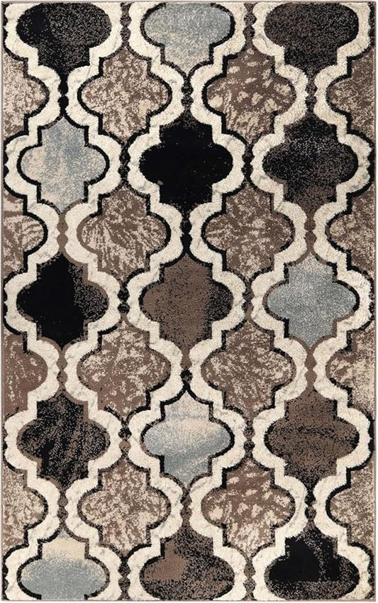 Superior Indoor Large Area Rug, Sturdy Foam Backed, Perfect for Living/Dining Room, Bedroom, Office, Kitchen, Entryway, Modern Geometric Trellis Floor Decor, Viking Collection, 10' x 14', Ivory
