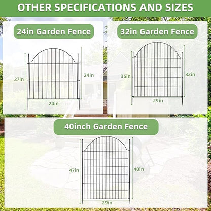Decorative Metal Garden Fence 10 Panels, 24in (H) x 20ft (L) No Dig Dog Fence Outdoor for Yard, Temporary Rustproof Metal Wire Rabbit Dog Garden Border Fencing for Patio